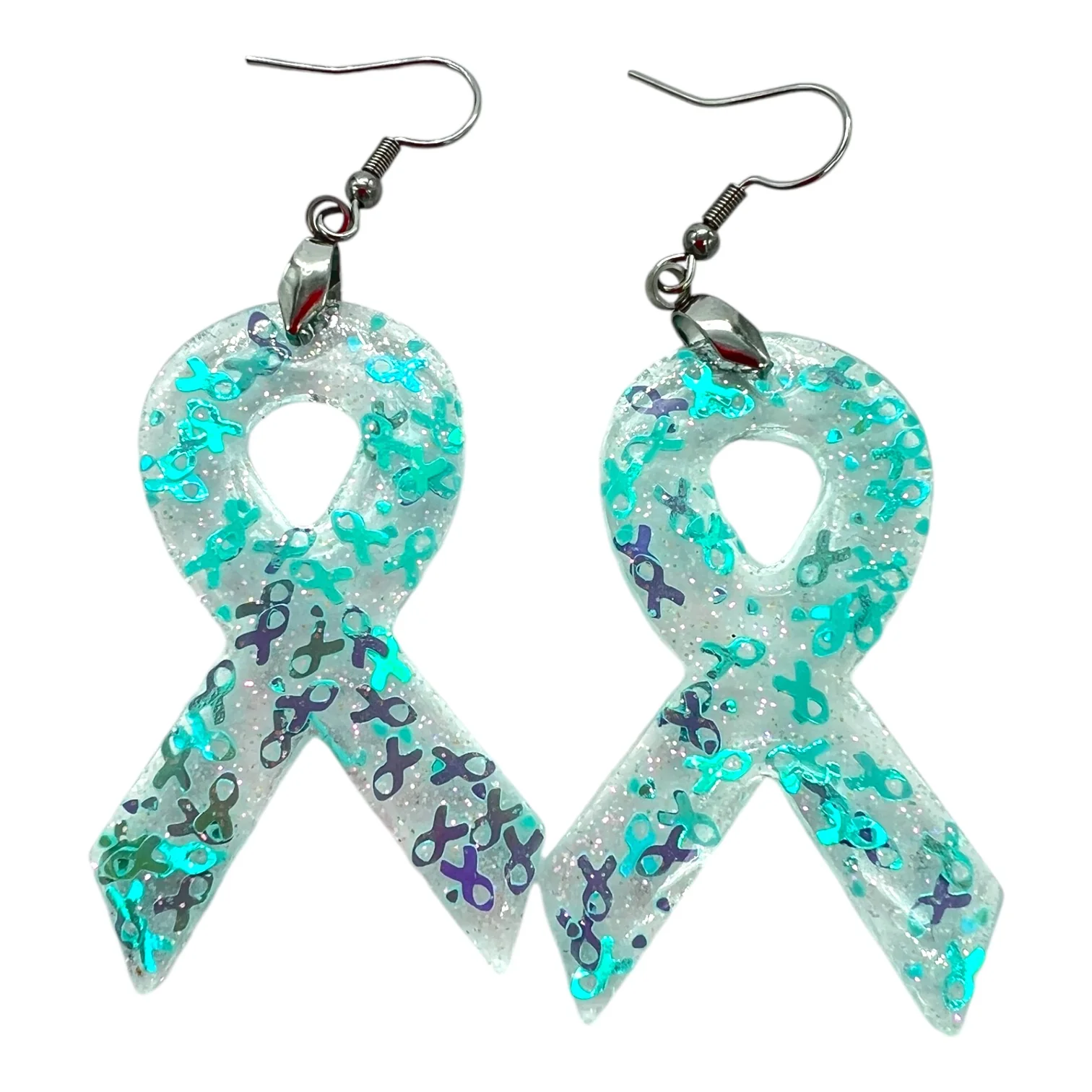 Cancer Awareness Ribbons With Confetti Holographic Glitter Shapes - Image 5