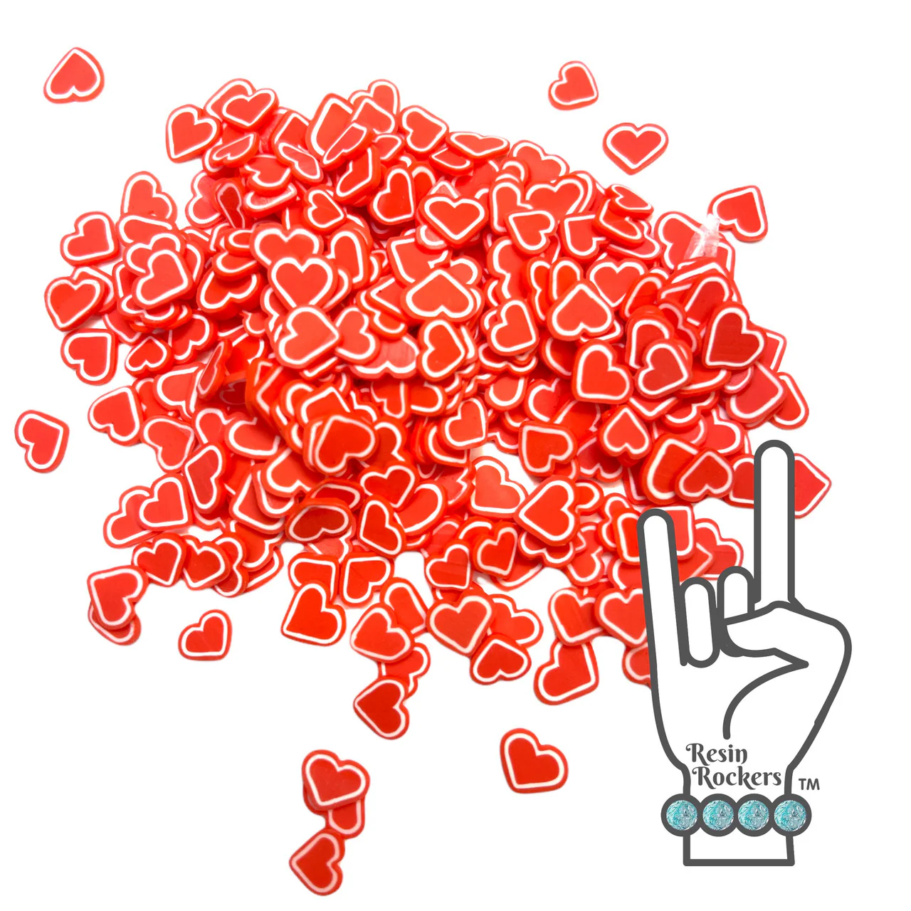 Red with White Outline Heart Polymer Clay Pieces